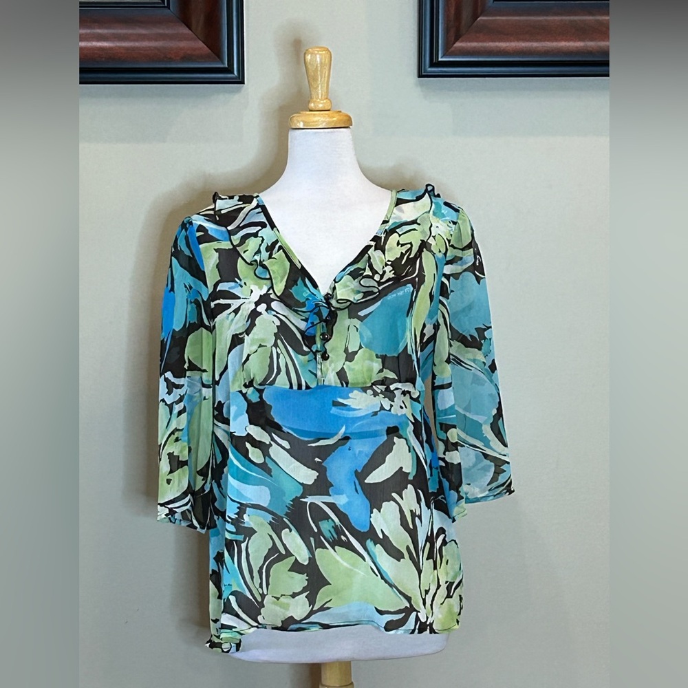 Susan Graver | Size Large Ruffled Sheer Blouse